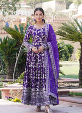 Model Looking Partywear Lehenga Choli in Purple Colour